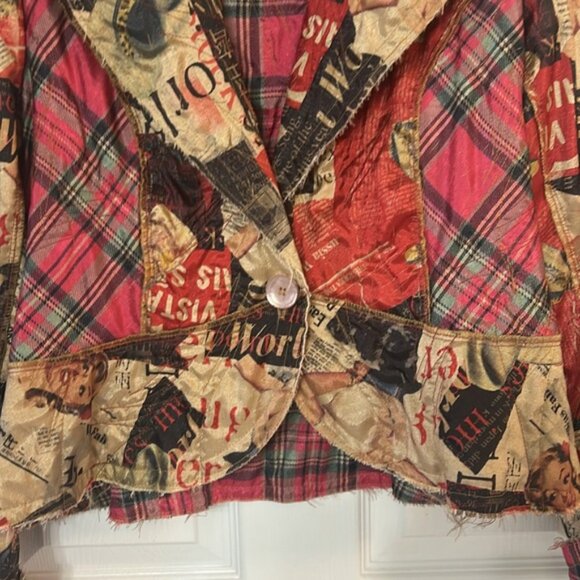 Scissors Paper Rock Art-Wear M plaid movie star jacket Blazer USA VTG artsy Y2K - Picture 2 of 8